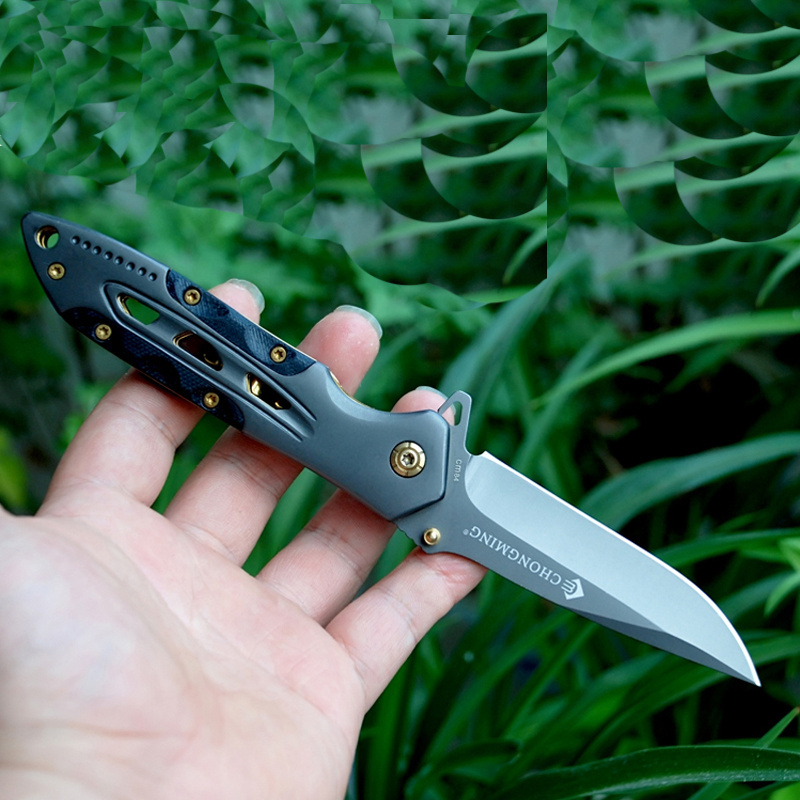 High Quality Stainless Steel Folding Camping Survival Knife With Gold-Plated Screw Handle