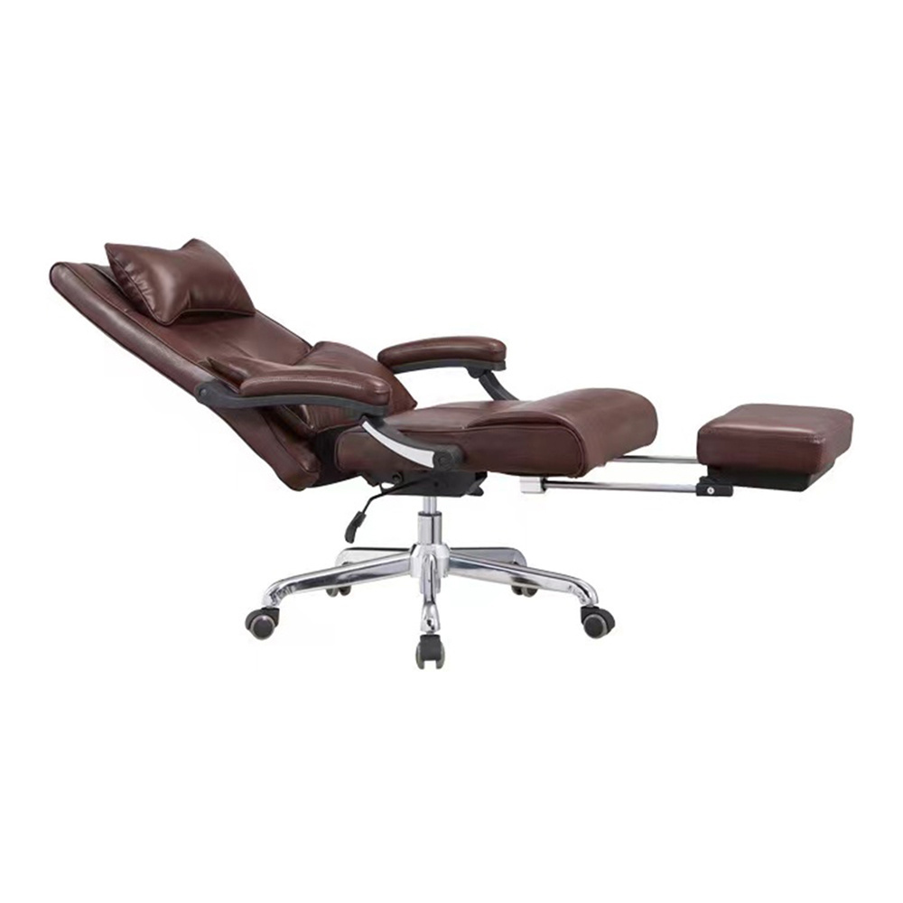 DDS wholesale movable footrest PU leather reclining lumbar support pillow executive red office chairs genuine leather bed