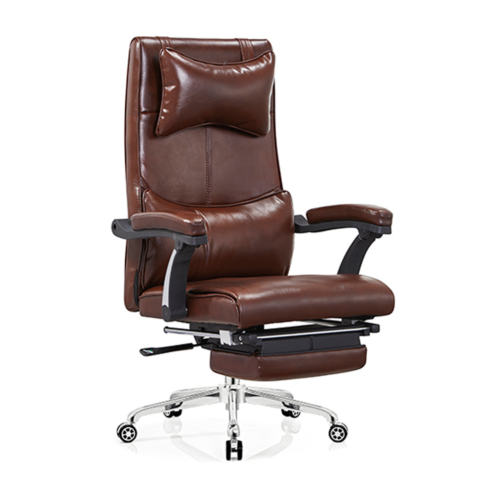 DDS wholesale movable footrest PU leather reclining lumbar support pillow executive red office chairs genuine leather bed