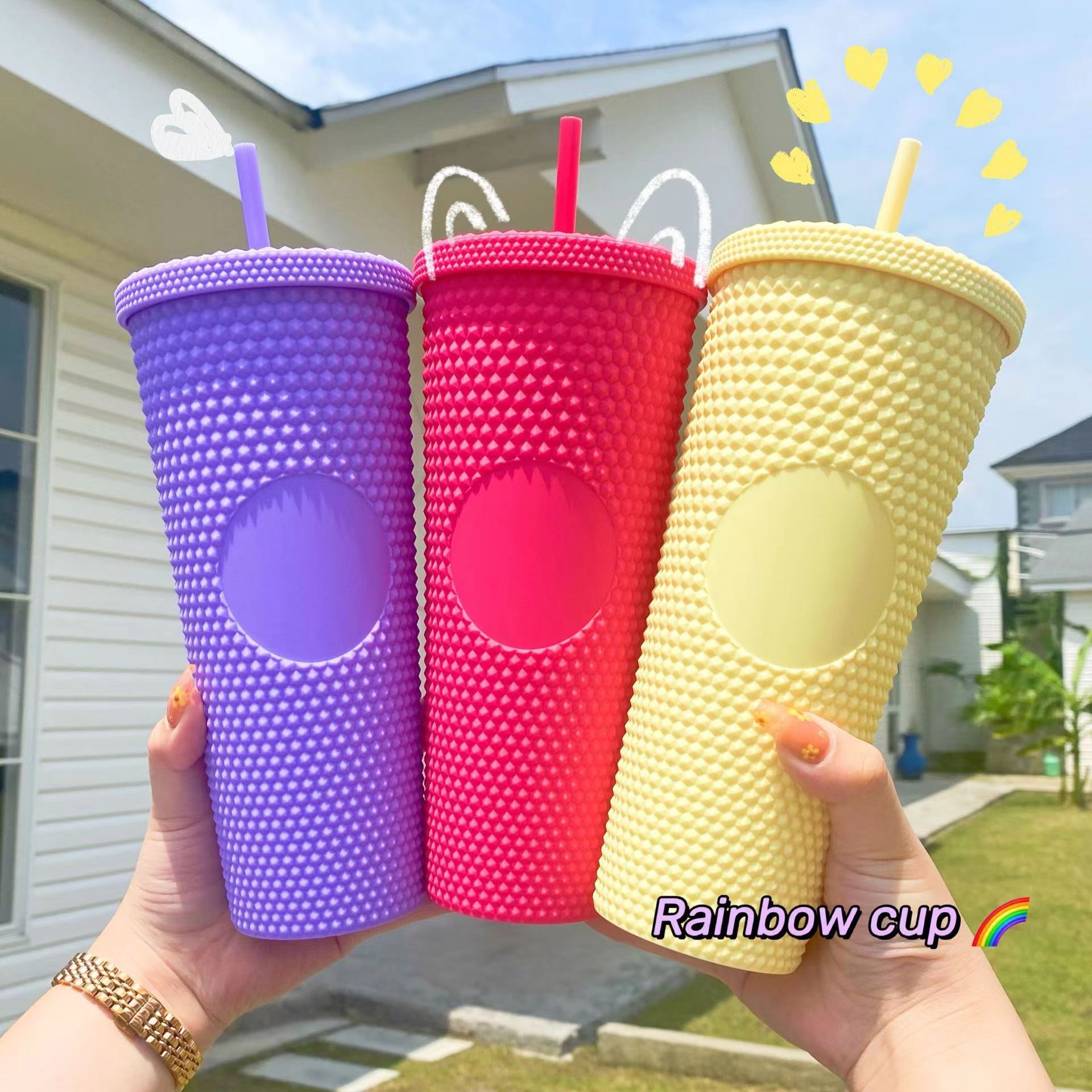 BB013 Food grade glitter insert double wall plastic mug tumbler with dome lid plastic straw tumbler