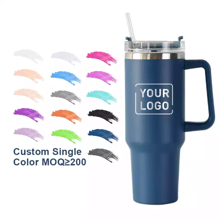 Travel take away large 40oz mug tumbler custom logo coffee mug double wall stainless steel thermal insulated mug with handle