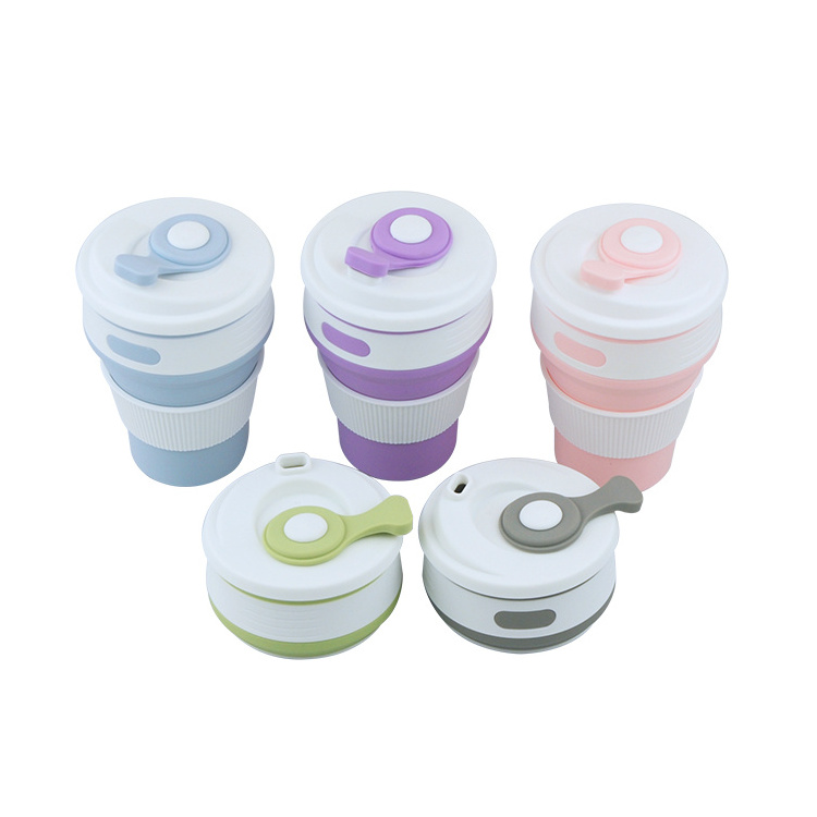 BS001 Wholesale Folding Water Cup With Air Tight Lid Portable Camping Travel Coffee Collapsible Silicone Cup