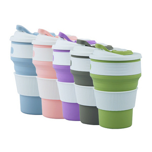 BS001 Wholesale Folding Water Cup With Air Tight Lid Portable Camping Travel Coffee Collapsible Silicone Cup