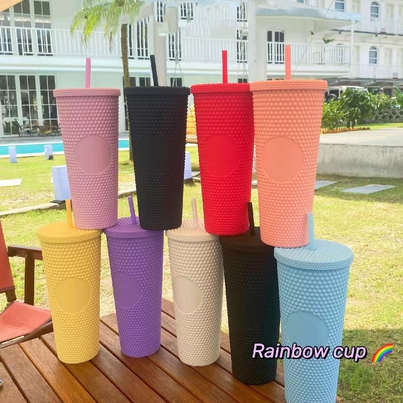 BB013 Food grade glitter insert double wall plastic mug tumbler with dome lid plastic straw tumbler