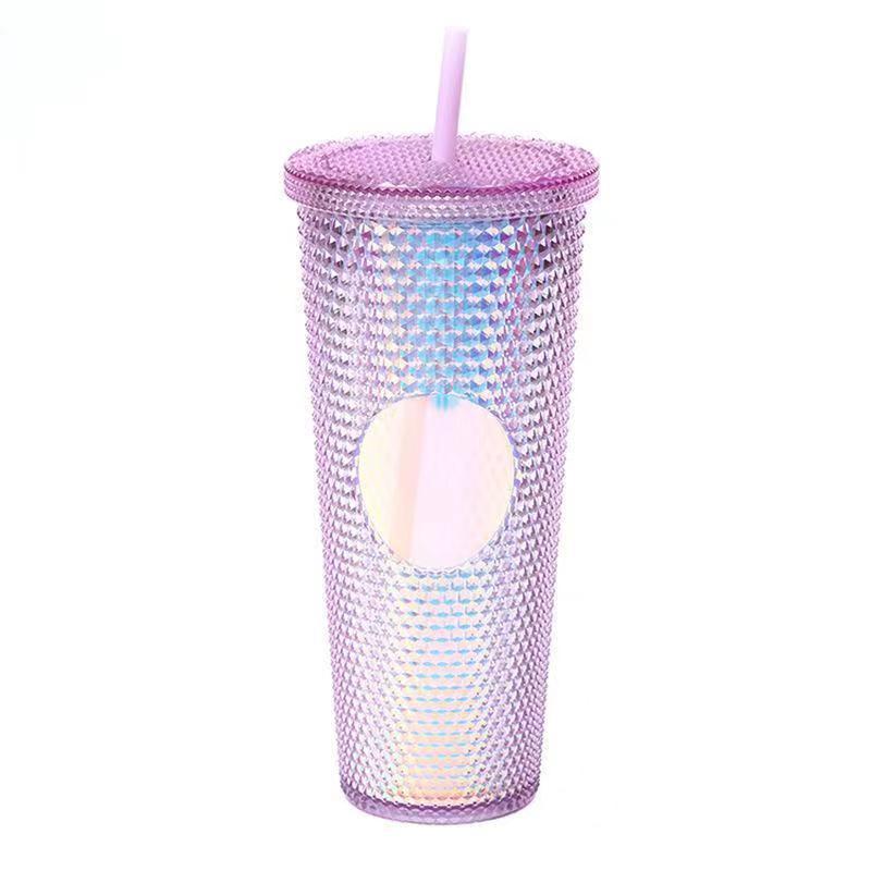 BB013 Food grade glitter insert double wall plastic mug tumbler with dome lid plastic straw tumbler