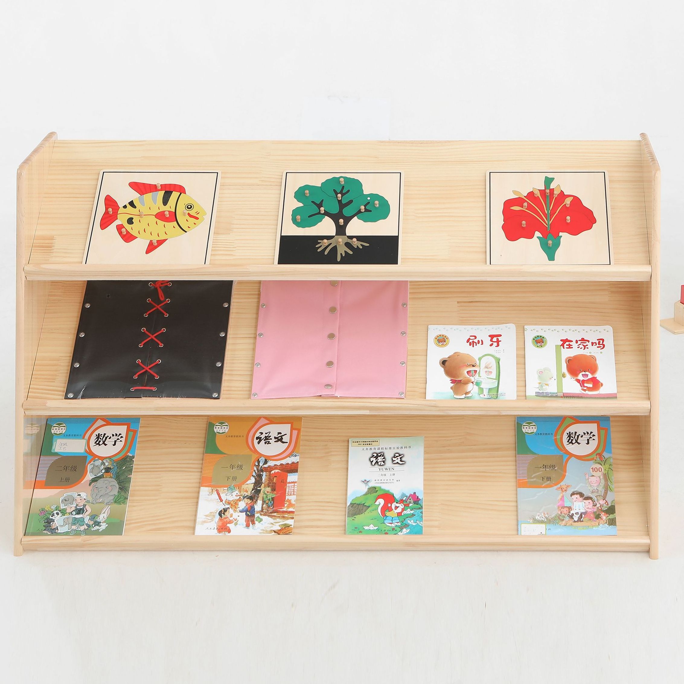 Kids Montessori Wooden Bookshelf Easy Assembly Kid Book Rack Bookcase For Kindergarten Home Books Storage Children Shelves