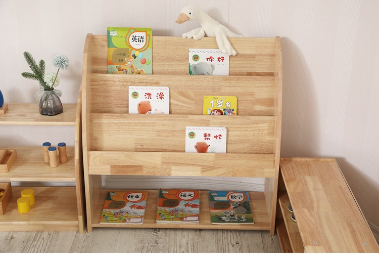 Kids Montessori Wooden Bookshelf Easy Assembly Kid Book Rack Bookcase For Kindergarten Home Books Storage Children Shelves