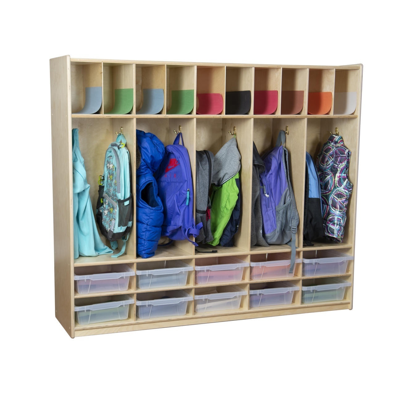 Kids Wooden Montessori Clothes Shoes Storage With Organizer Wooden Cubbies & Lockers For Cabinet Backpack Storage