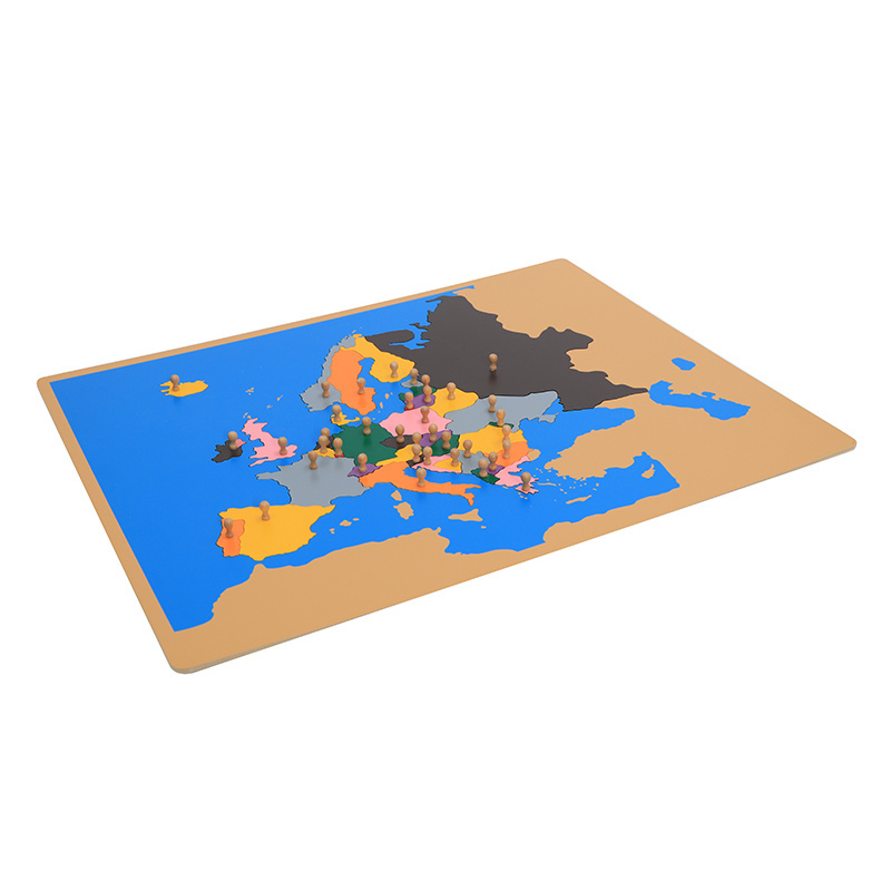 montessori wooden geographic  materials Wholesale school supplies kids wooden early learning toys Puzzle Map of Europe