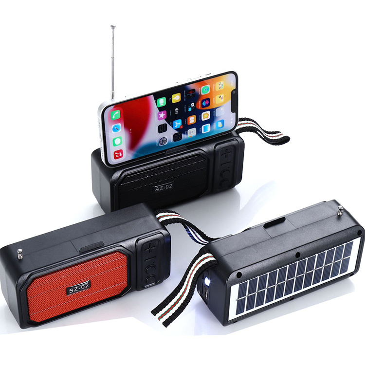 SZ-02 Hot selling Solar panel energy stereo woofer bass Speakers FM radio USB/TFMini solar panel charging BT active Speakers