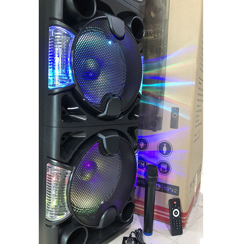 Heavy bass Stage Party DJ Wireless Karaoke Woofer Speaker With Wireless Mic large sound double sound 10 inch LED Light Subwoofer