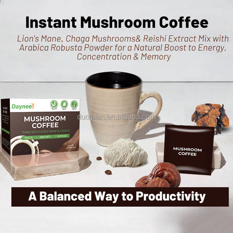 Mushroom Coffee Organic Instant Latte Coffee Private Label  Mushroom Blend Powder coffee