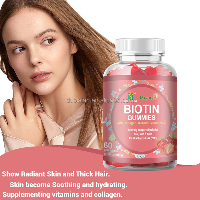 Private brand Biotin Collagen Keratin Vegan Gummy Candy Vitamin Supplements Bear Biotin Gummies For Strong Hair Nail Growth Skin