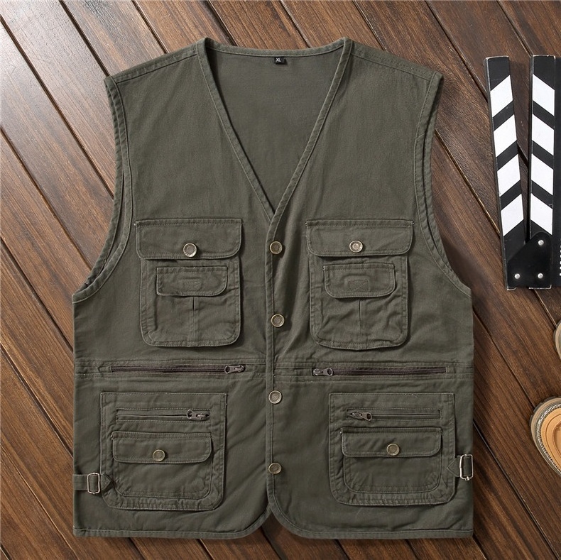 DUOLAI Multi Pockets Cargoes Fisherman Vest Custom Waistcoat For Fishing Hiking Journalist Photography Camping Safari Vest