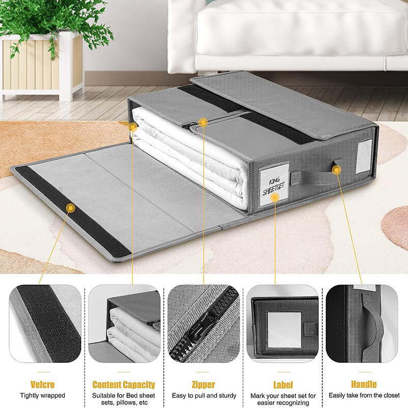 factory outlet Foldable Bedding Organizer Bed Sheet Organizer For Linen Closet Foldable Storage Box Foldable Sheet Set Organizer