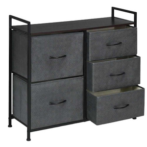 High quality factory direct sturdy black metal storage vanity, fabric cabinet with 5 drawers bedroom drawers