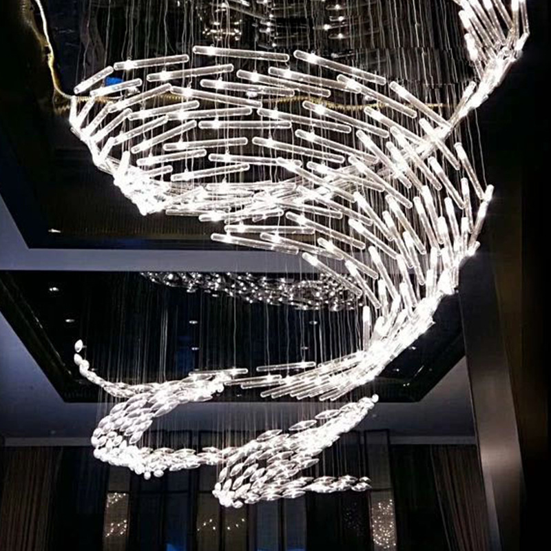 Cloud art modeling leaves gull feathers non-standard engineering glass ceiling light