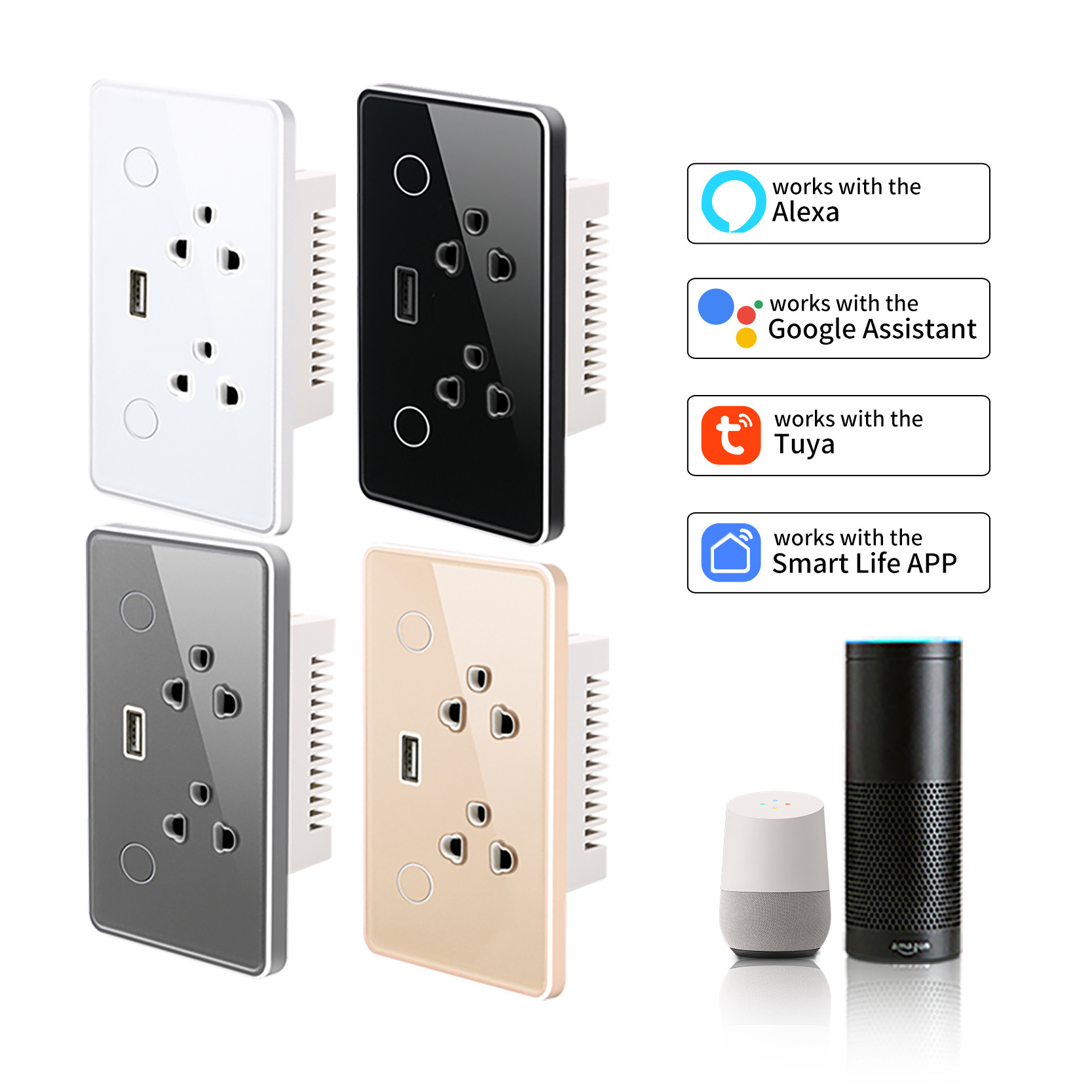 Duomei Smart Home Tuya Wifi Smart Touch Panel Switch and Double Socket with USB USA Universal Zigbee Power Wall Plugs Socket