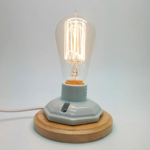 Vintage Creative Edison Desk lamps with LED Stepless Dimming LED Bulb Ceramic lamp holder wooden base E27 table  lamp