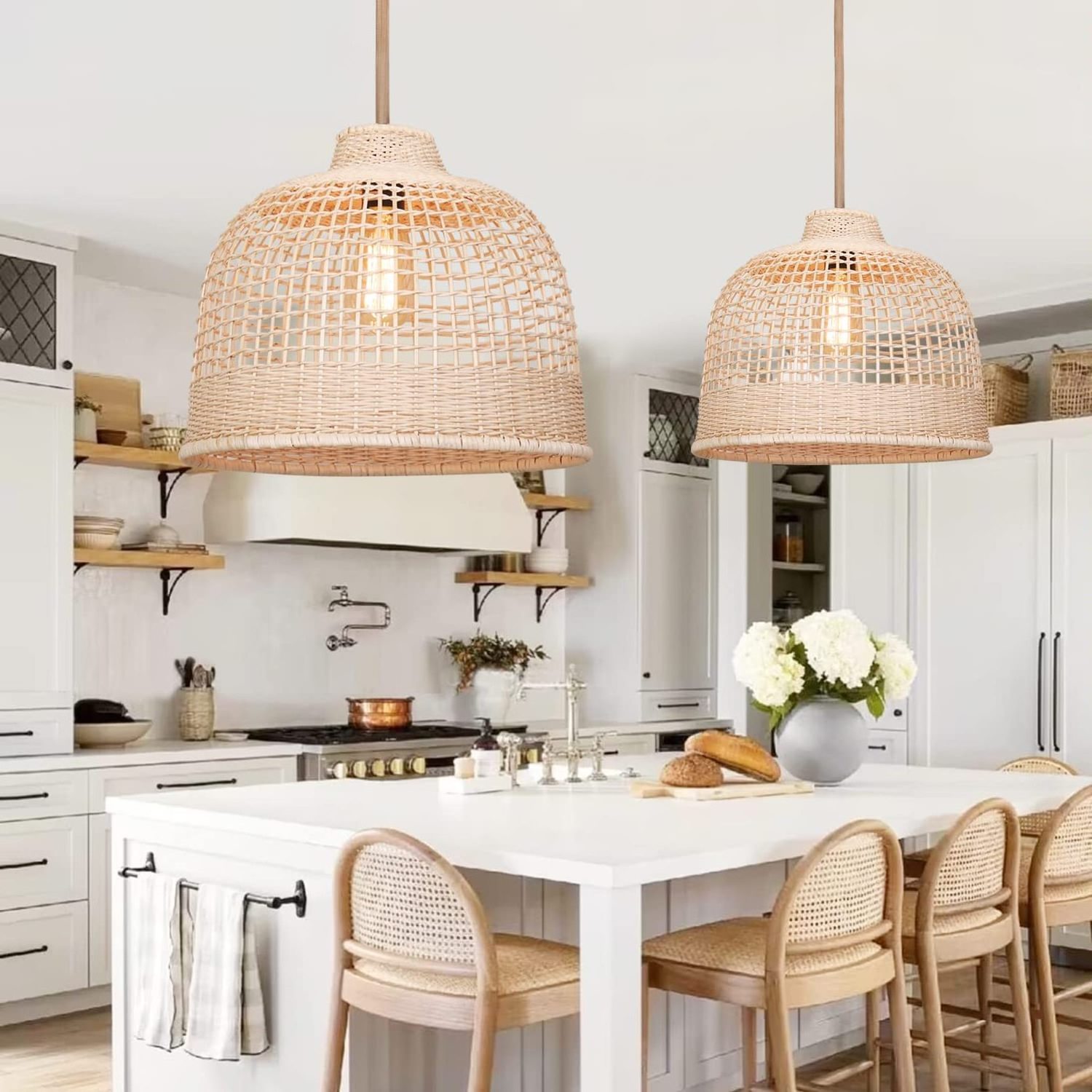 Boho Style Rattan Bamboo Pendant Lamp with hand-woven wicker  basket cover In  Pendant Light Fixtures