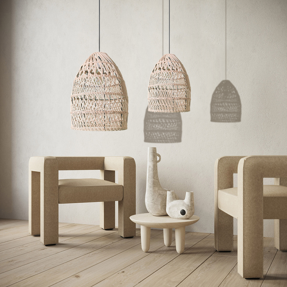 Creative New Trend Bars And Restaurants Handmade Rattan Hanging Woven Paper Rope Boho Pendant Light