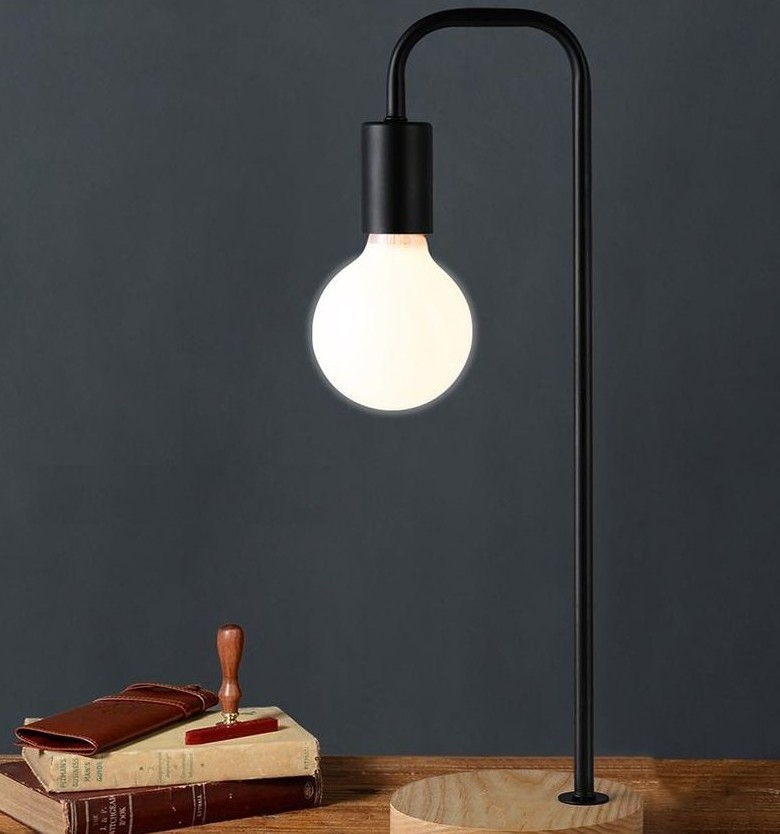 Industrial Desk Lamp Vintage Edison Bulb Wooden  Base Table Lamp for  Office Bedroom Living Room