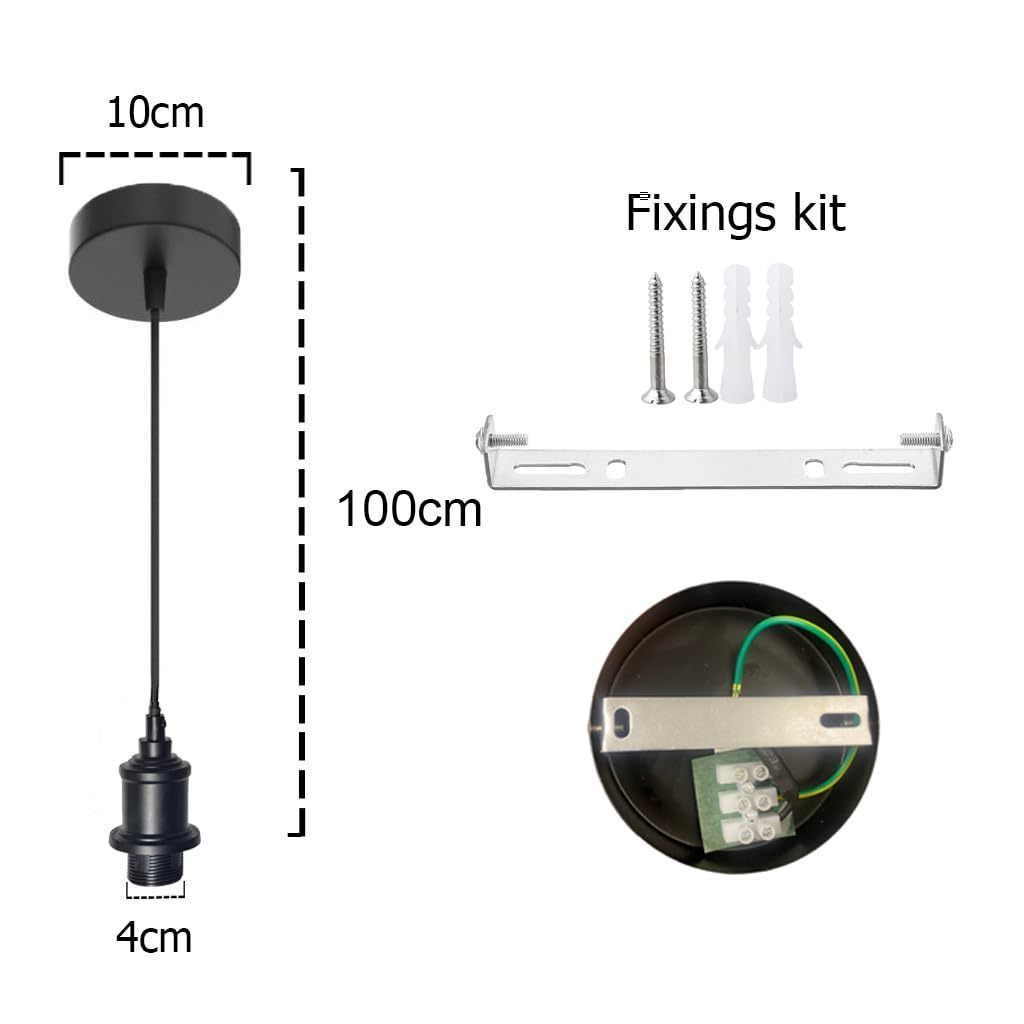 1m Adjustable Braided Cable E27 Bulb Holder Large Screw Socket Ceiling  And Pendant Light Fitting Lamp Holder