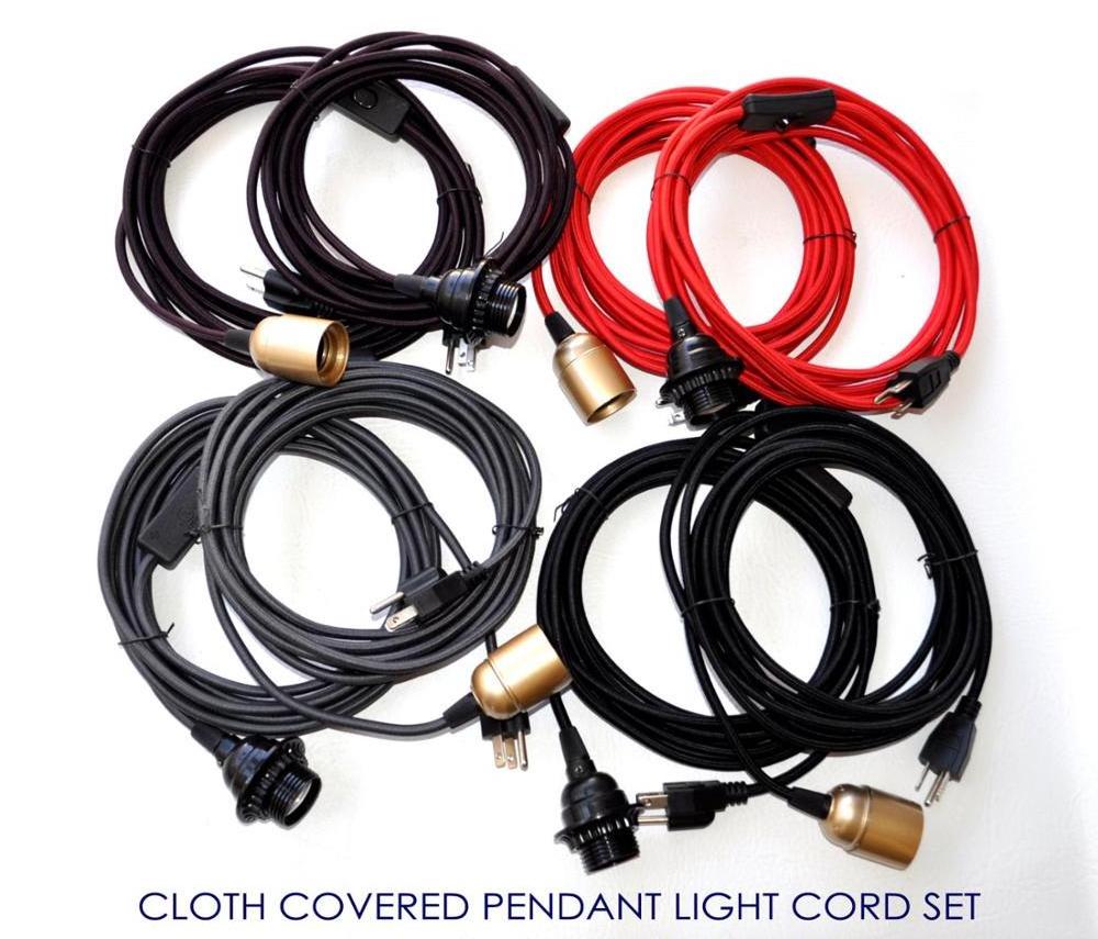 High Quality USA 3-pin 2-pin Plug Power Cord Braided Copper Wire Lamp Cord With Inline Switch With E27 Socket