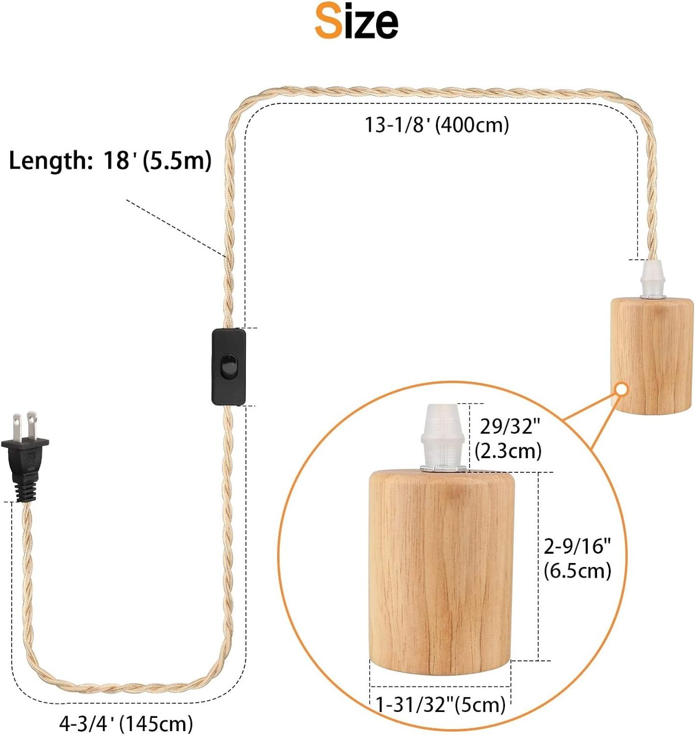 DIY Mini  Pendant Light Cord Kit Light  Plug-in Lamp Cord Set With Wood E27 Socket for Hanging Lamp Light Fixtures