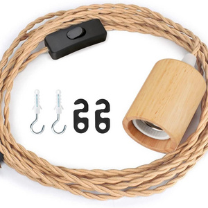 DIY Mini  Pendant Light Cord Kit Light  Plug-in Lamp Cord Set With Wood E27 Socket for Hanging Lamp Light Fixtures