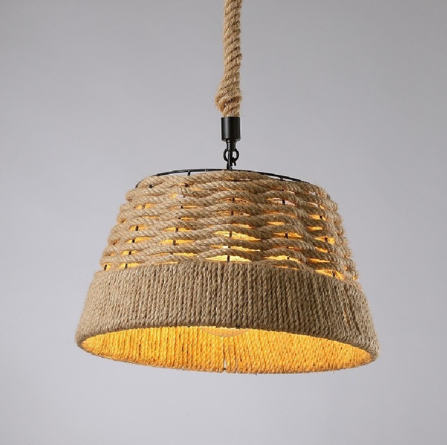 Vintage Woven Pendant Light  Metal Basket Hanging Lights Fixture with Hemp Rope Finish  for Kitchen Dining Table Living Room