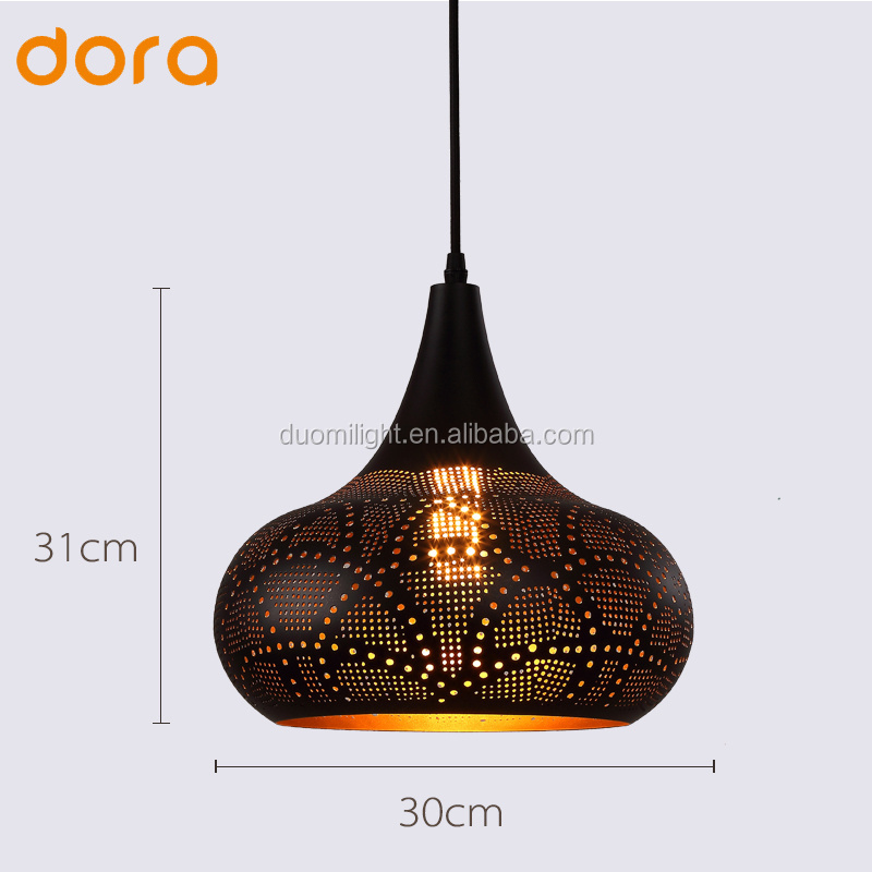 Retro Metal Pendant Light Ceiling Lights With  Black Gold Pierced Etching  Lampshade For Dining Room Restaurant Living Room