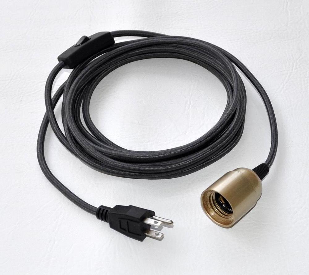 High Quality USA 3-pin 2-pin Plug Power Cord Braided Copper Wire Lamp Cord With Inline Switch With E27 Socket