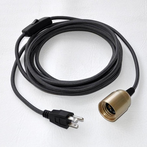 High Quality USA 3-pin 2-pin Plug Power Cord Braided Copper Wire Lamp Cord With Inline Switch With E27 Socket