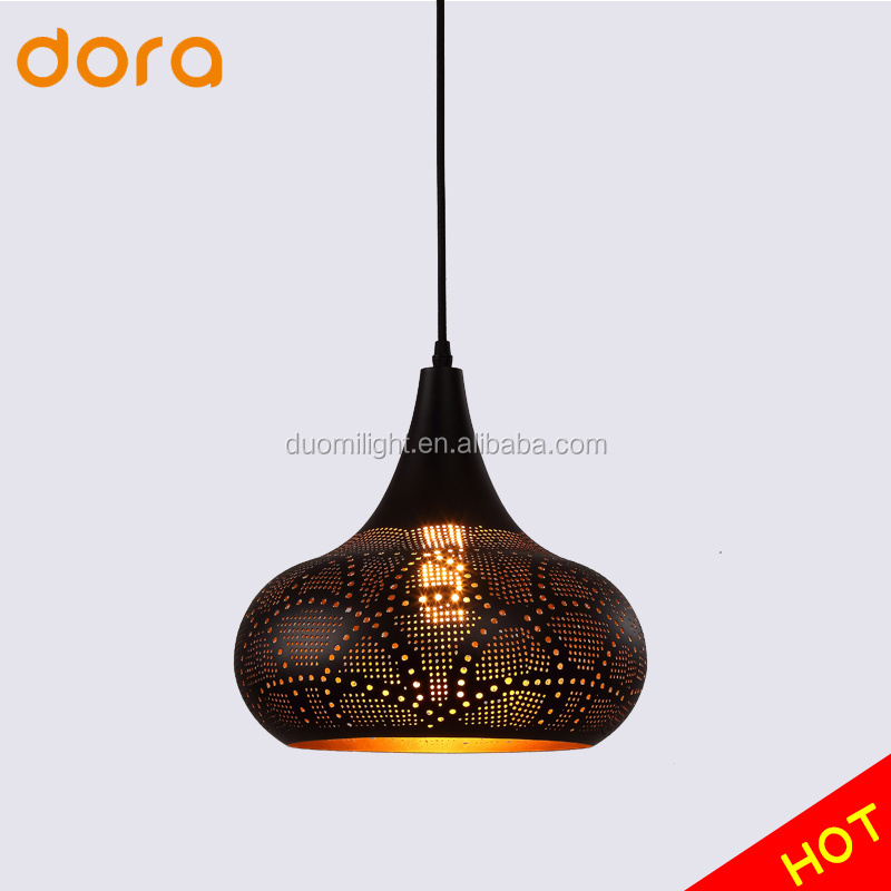 Retro Metal Pendant Light Ceiling Lights With  Black Gold Pierced Etching  Lampshade For Dining Room Restaurant Living Room