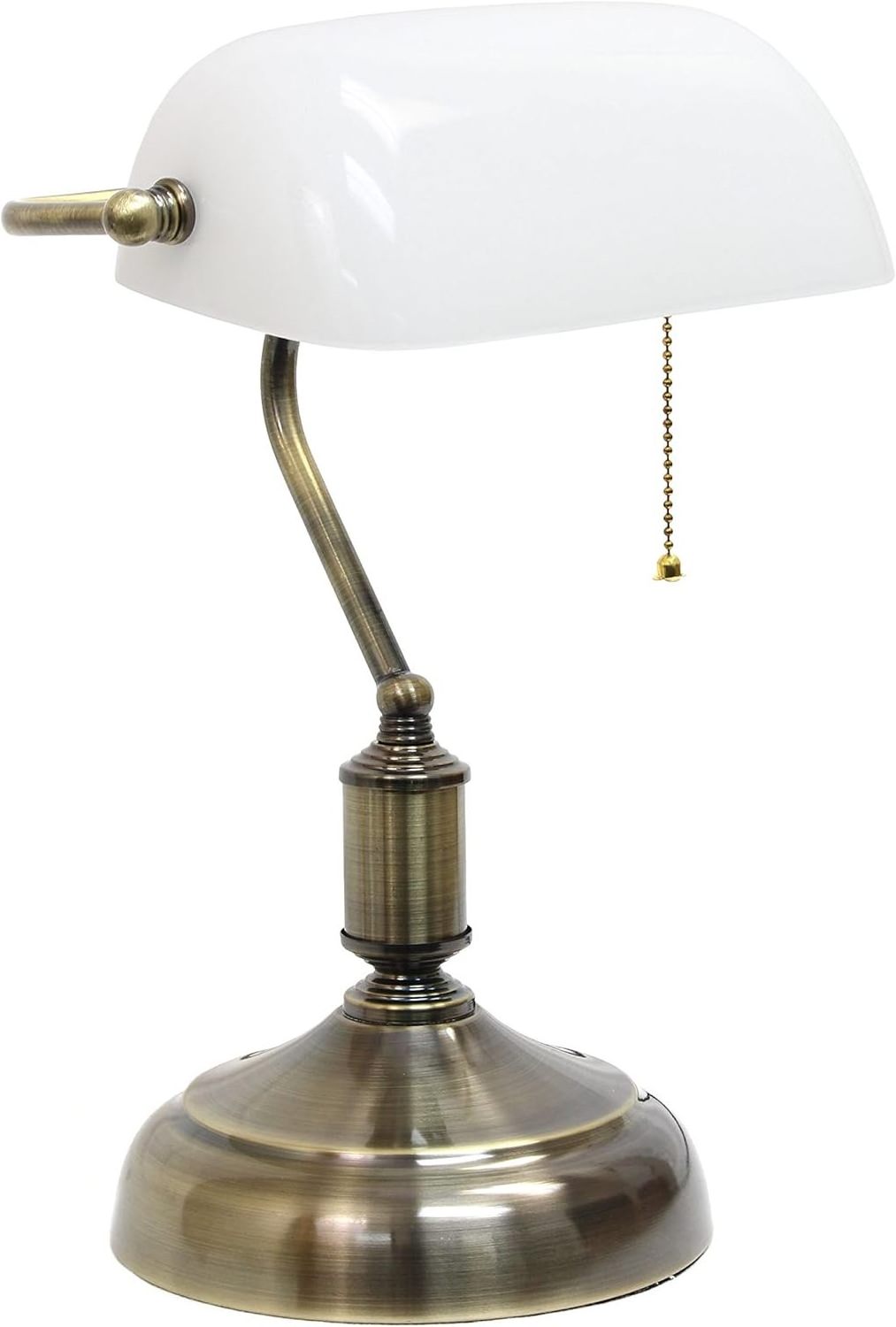 Glass Banker Desk Lamp with Pull Chain Switch Plug in Fixture