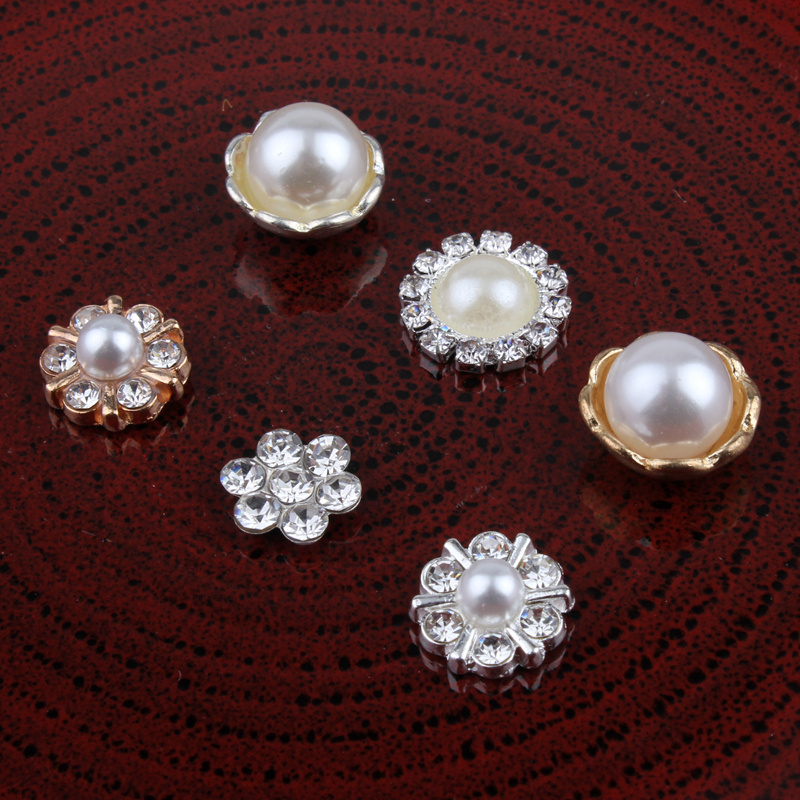 Vintage Handmade Mini Round Metal Rhinestone Button Alloy Crystal Flatback Flower Pearl Buttons for Hair accessories