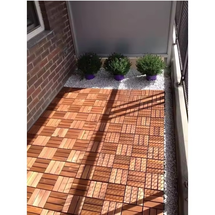 High Quality New Outdoor Balcony Garden Way Wood Modern Style Decking Decor Terrace Patio 12 Slats Interlocking Deck Tiles