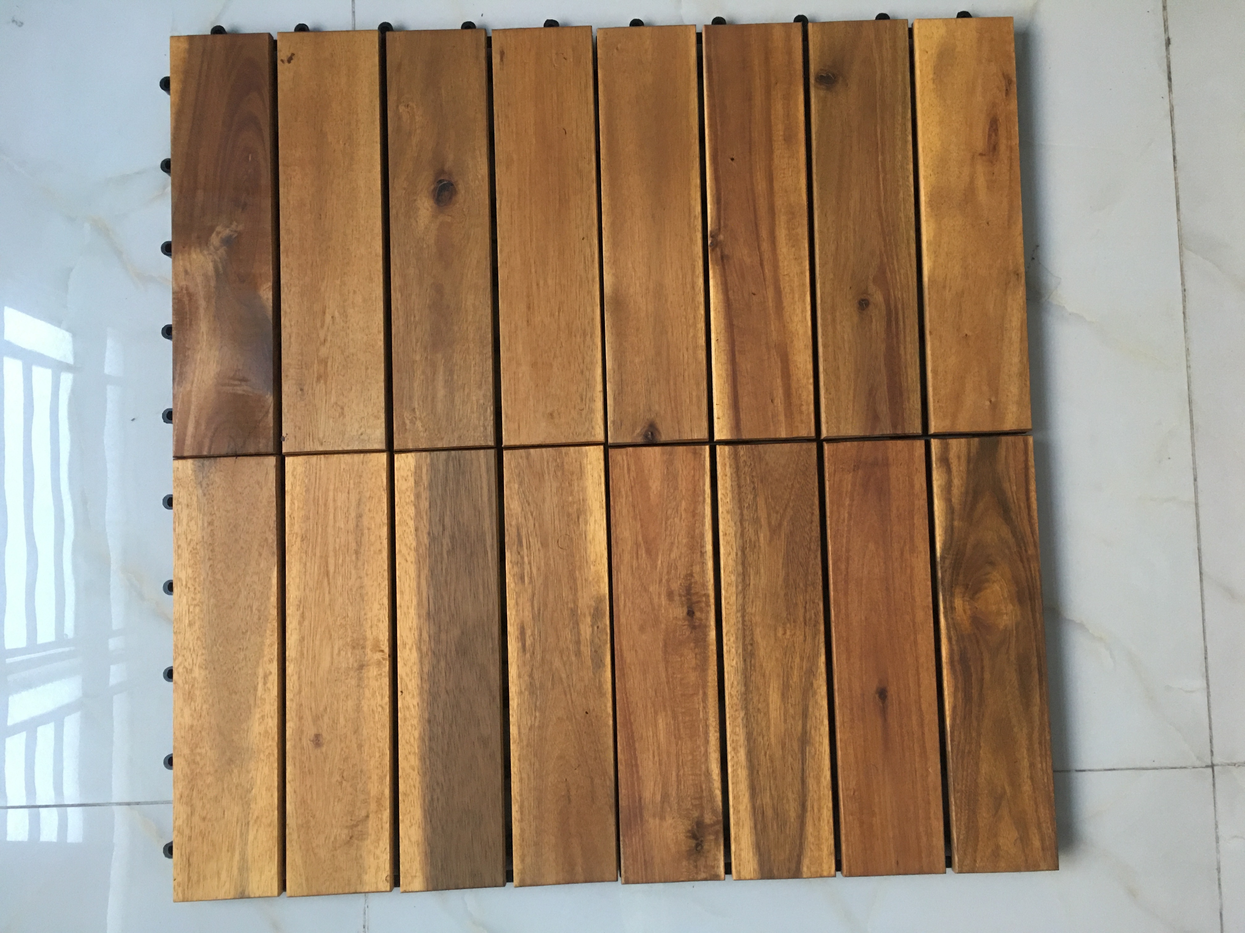 Waterproof Decking Anti-slip 4 Slats Wood Flooring Interlocking Deck Tile Outdoor DIY Tiles Deep Embossed Wooden Tile