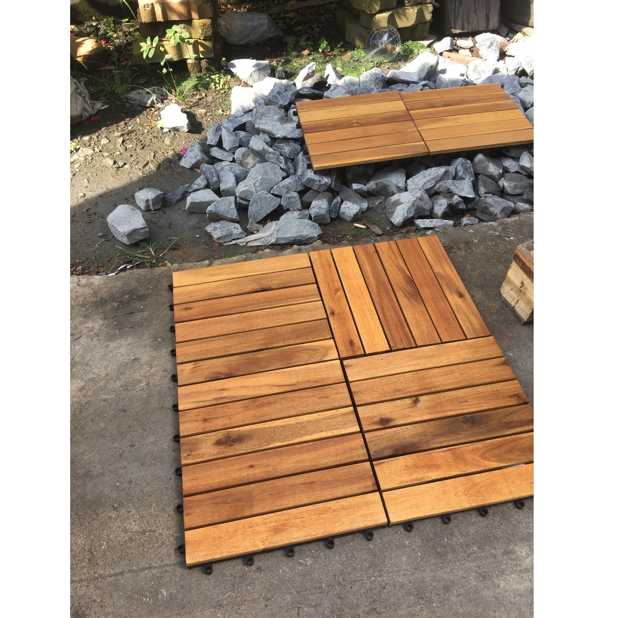 Modern Garden Water-based Oiling 6 Slats Waterproof DIY Wood Composite Floor Interlocking Outdoor Decking Tiles