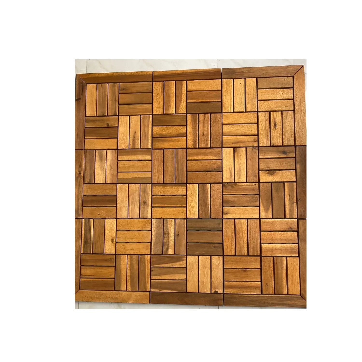 Vietnam High Quality Acacia Decking Tiles 12 Slats 30 x 30 cm Plastic Decking Flooring Tiles Wooden Flooring Tiles