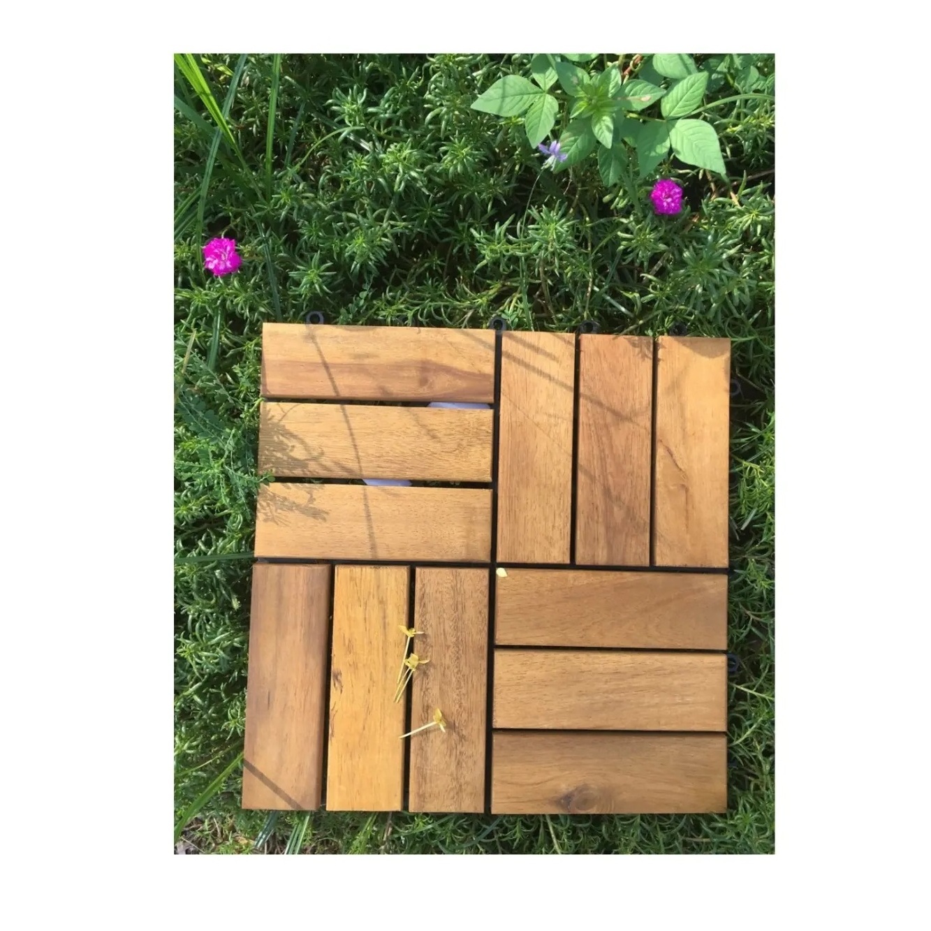 Vietnam High Quality Acacia Decking Tiles 12 Slats 30 x 30 cm Plastic Decking Flooring Tiles Wooden Flooring Tiles