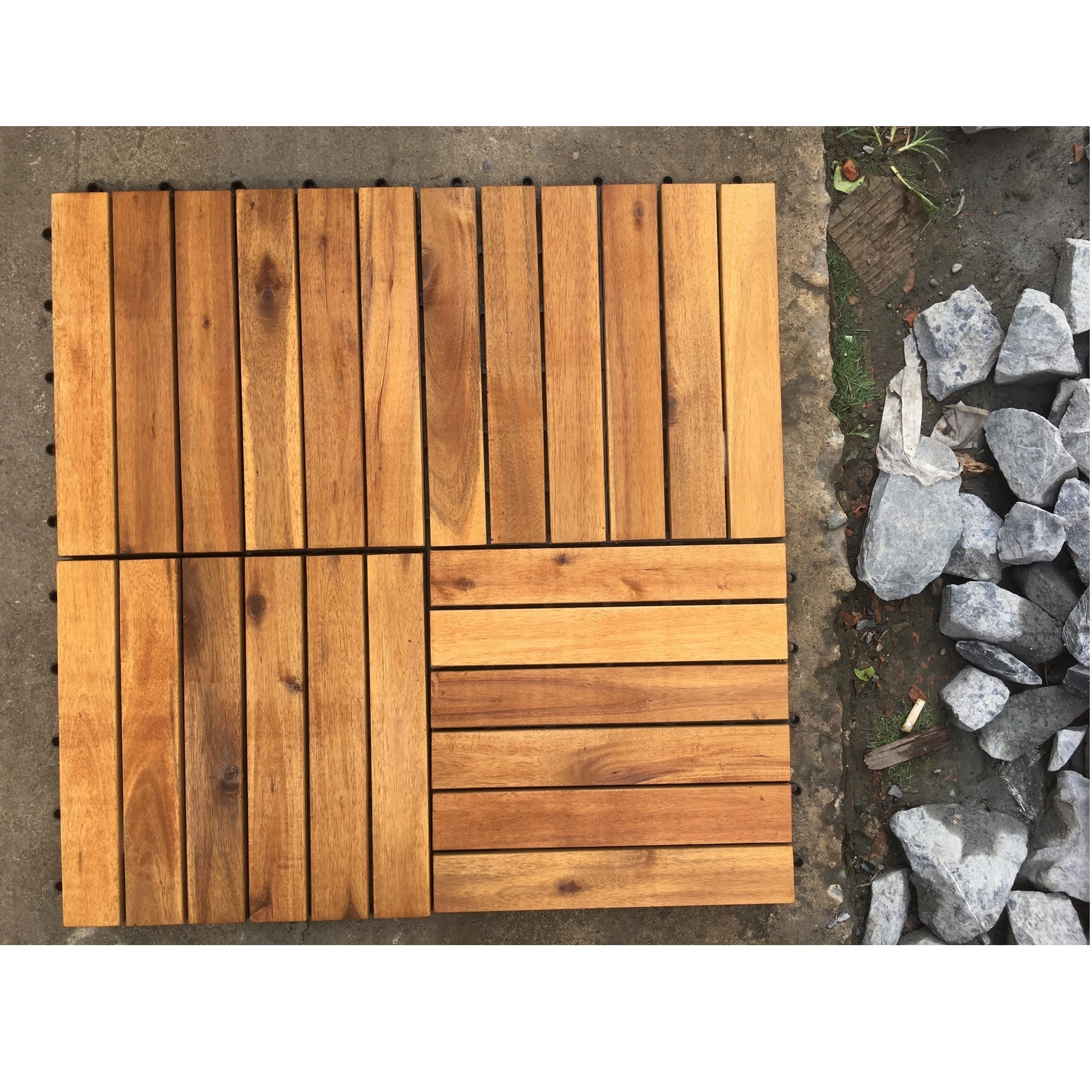 Modern Garden Water-based Oiling 6 Slats Waterproof DIY Wood Composite Floor Interlocking Outdoor Decking Tiles