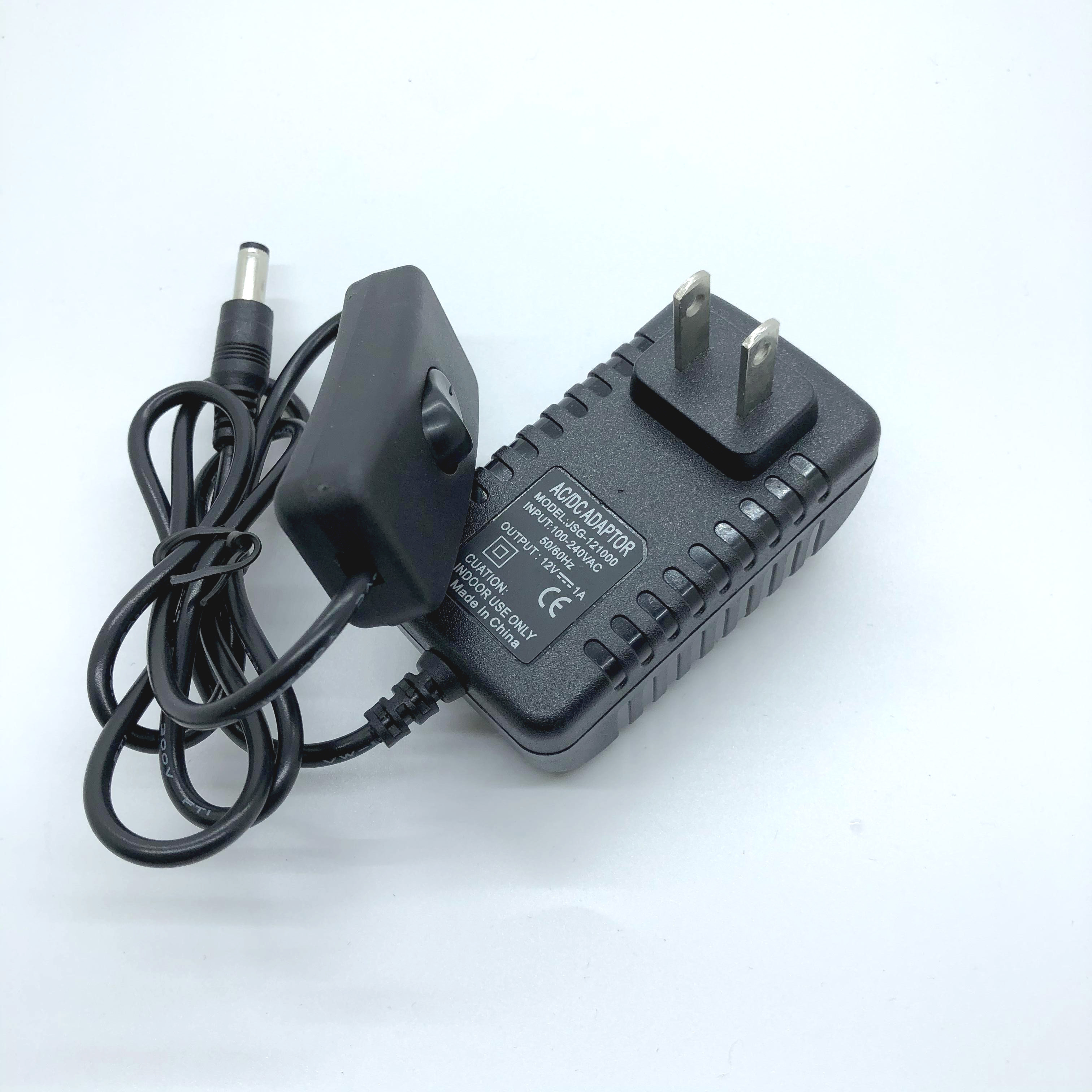 12V1A Power Supply Adapter 24W US Plug with on and Off Switch DC Plug for 12V led Strip Light CCTV for Led Strip Lights, Cameras