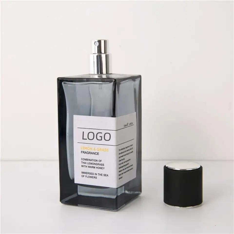 Luxury 30ml 50ml 100ml Rectangle Vintage Portable Spray Glass Wholesale Empty Black Perfume Bottle With Wood Plastic Lid