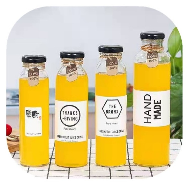 Glass Bottles With Screw Cap Stock 350ml 500ml Bubble Tea/milk Tea/kombucha Beverage Glass Bottle With Cap