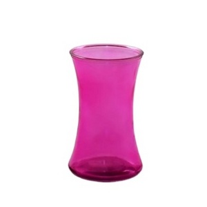 Pink round tabletop glass vase 1400ml thin waist glass flower jar for decoration 50OZ