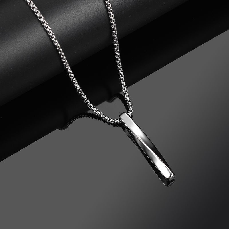 T252 2022  Fashion New Black Rectangle Pendant Necklace Men Trendy Simple Stainless Steel Chain Men Necklace Jewelry Gift