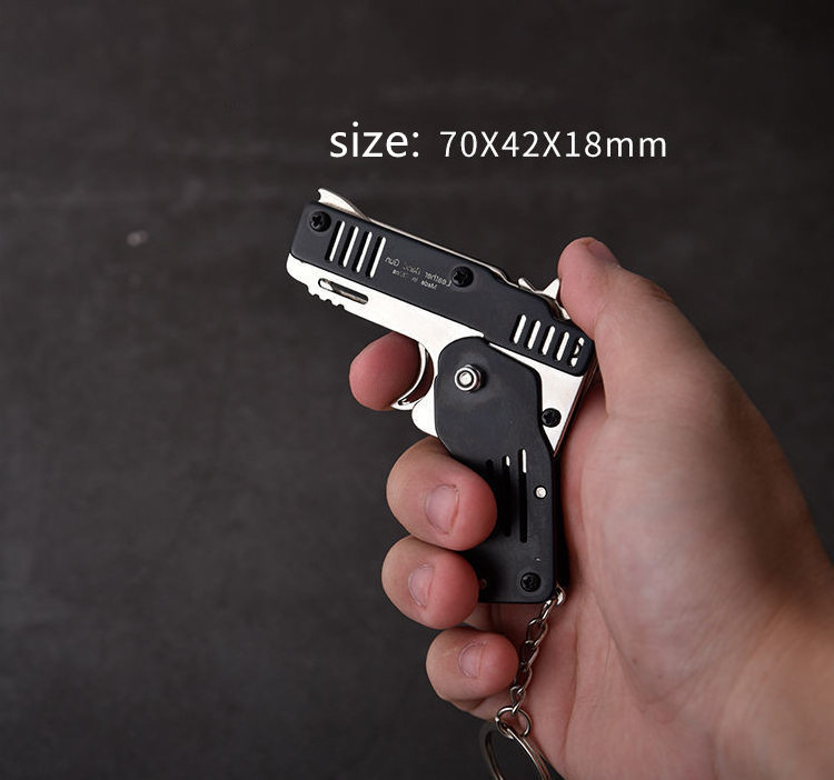 Mini Folding Stainless steel Rubber Band Launcher Gun Hand Pistol Guns Shooting Toy Gifts Boys Outdoor Fun Sports For Kids