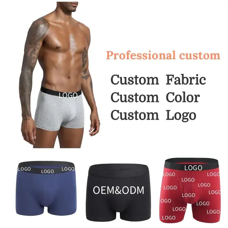 Comfortable Cotton Men's Boxer Briefs with Custom Logo Waistband Plus Size Underwear White Black